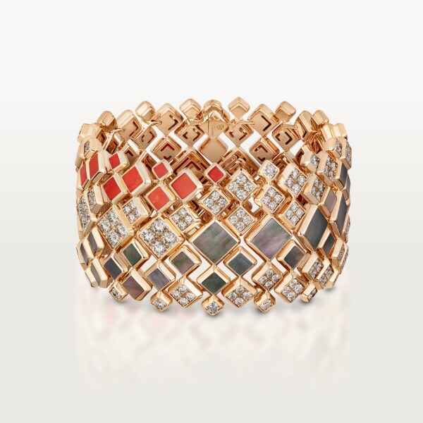 [Sur]naturel bracelet Rose gold, grey mother-of-pearl, coral, diamonds